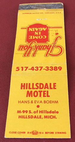 Baw Beese Inn (Hillsdale Motel) - Matchbook